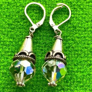 Hand made sterling? silver Aurora Borealis beads dangle earrings